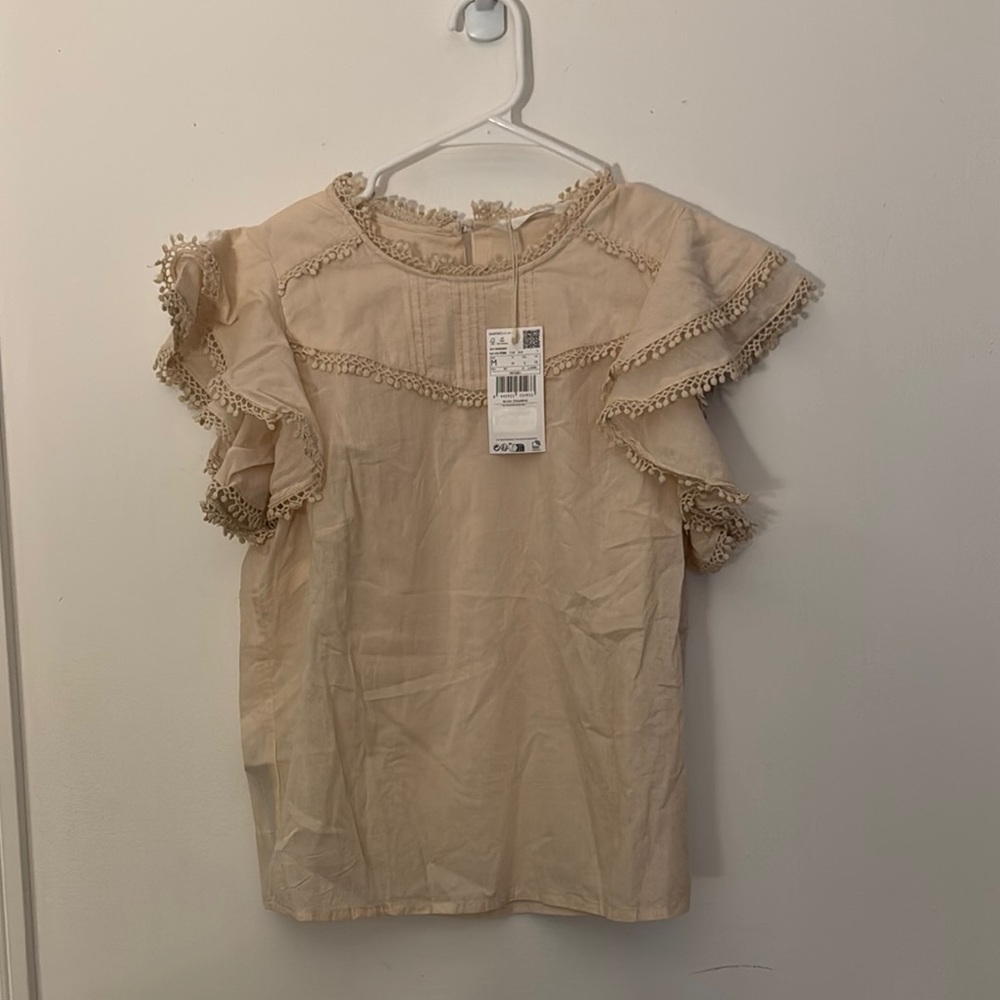Mango Cream Ruffle Blouse